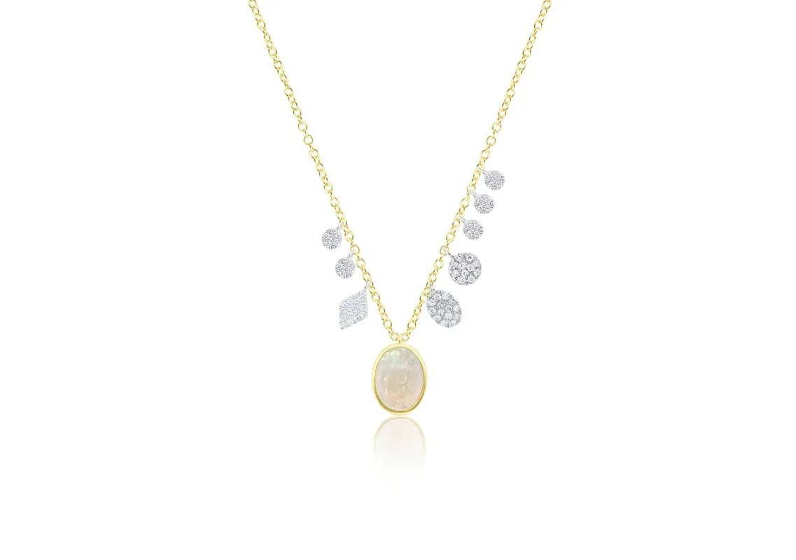 14kt Yellow Gold White Opal and Diamond Necklace sold by Meira T