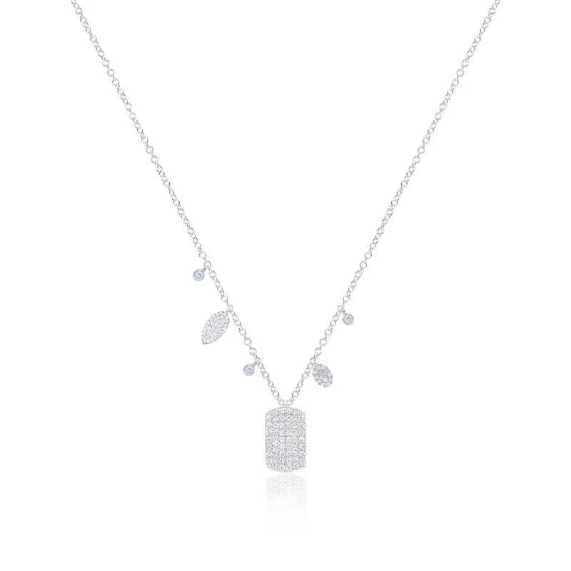 14kt White Gold Dog Tag Necklace with Pave Diamonds and Charms sold by Meira T