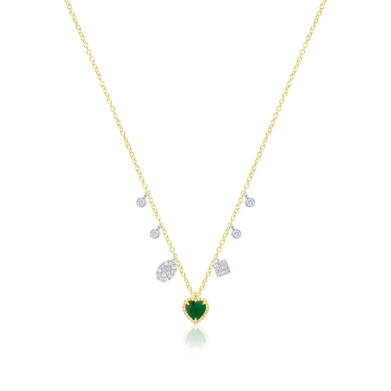 14 Kt Yellow Gold Emerald Heart Diamond Necklace sold by Meira T