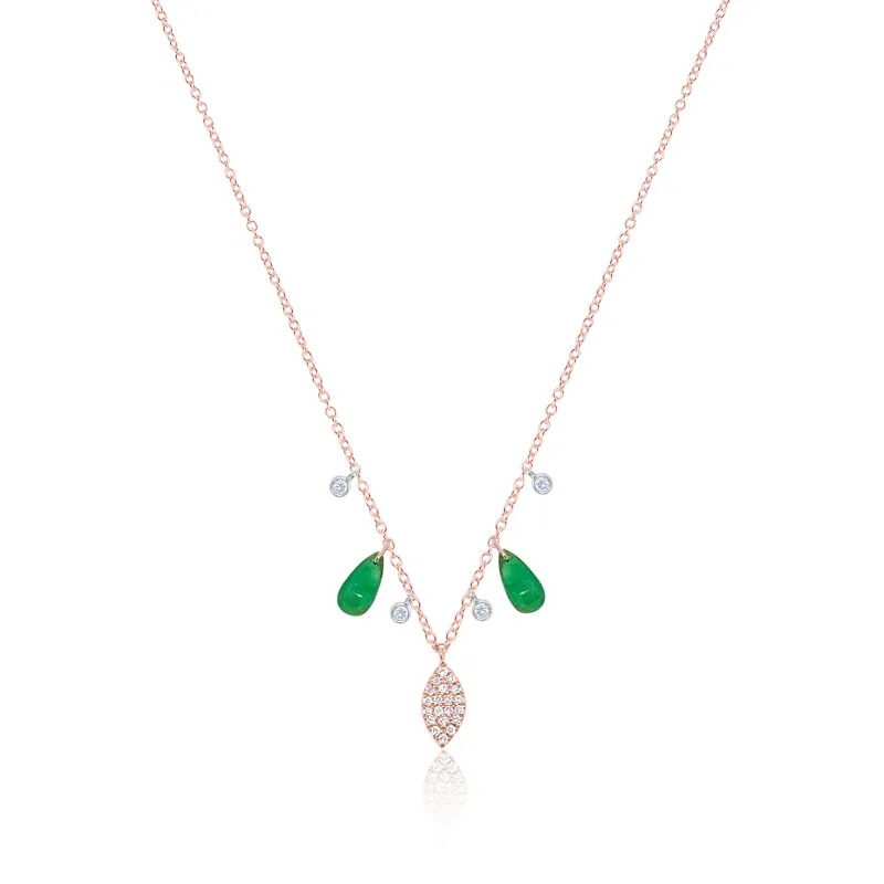 Rose  Gold Emerald and Diamond Teardrop Charm Necklace sold by Meira T