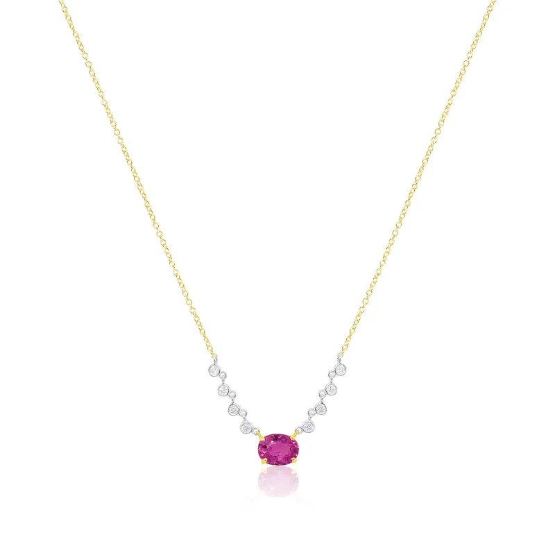 14kt Yellow Gold Pink Sapphire Diamond Necklace 18 inches Adjustable sold by Meira T