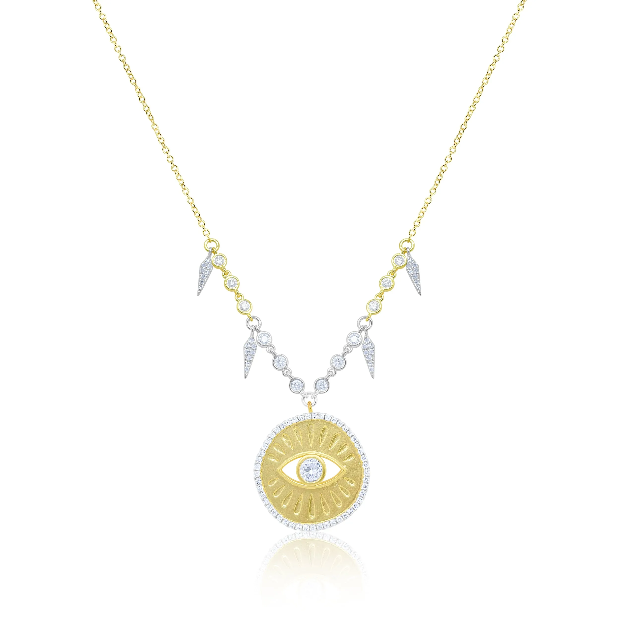 Two Tone Diamond and White Sapphire Evil Eye Necklace sold by Meira T