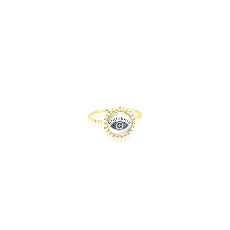 14kt Yellow Gold Diamond Lithograph Eye Ring sold by Meira T