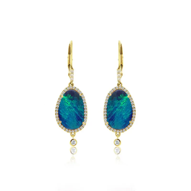 14kt Yellow Gold Opal Diamond Earings sold by Meira T