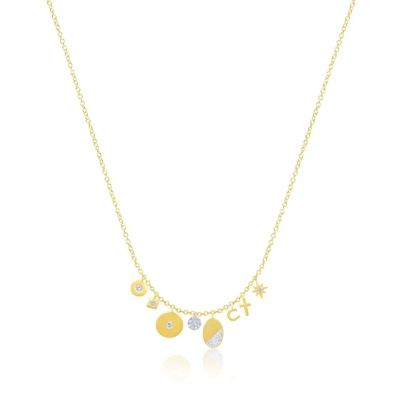 14kt Two Tone Gold Multi Charm Layering Diamond Necklace made by Meira T