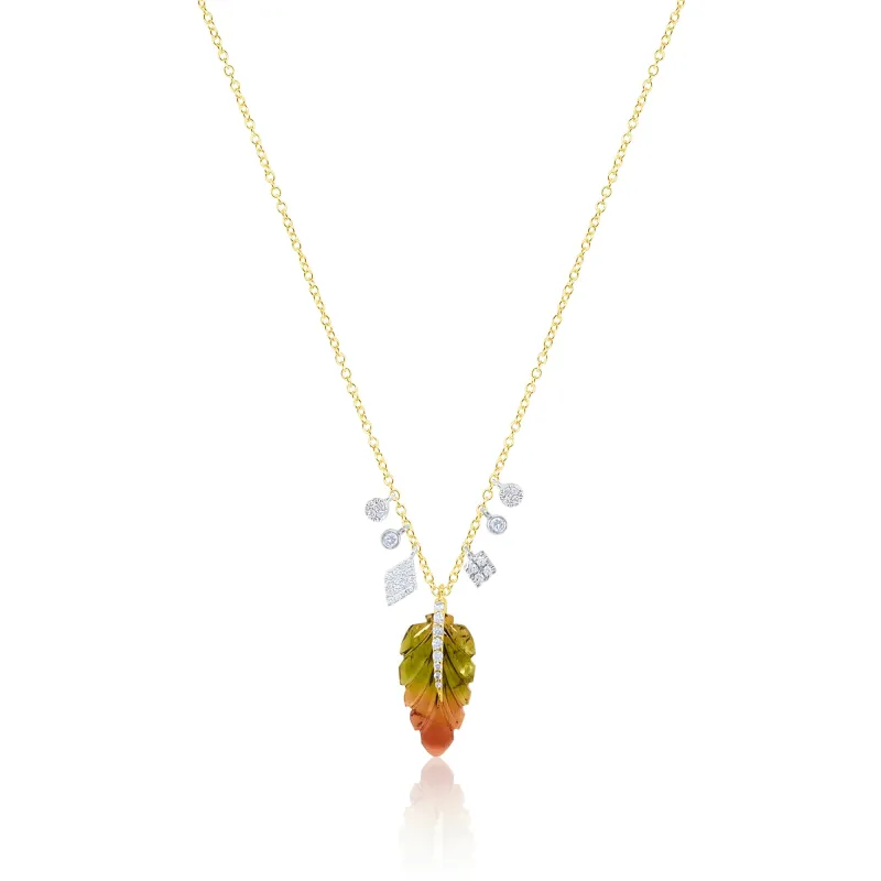 Yellow Gold Tourmaline Leaf Necklace made by Meira T
