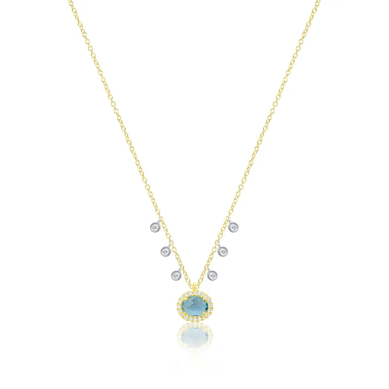 14kt Yellow Gold Diamond and Sapphire Oval Pendant Necklace sold by Meira T