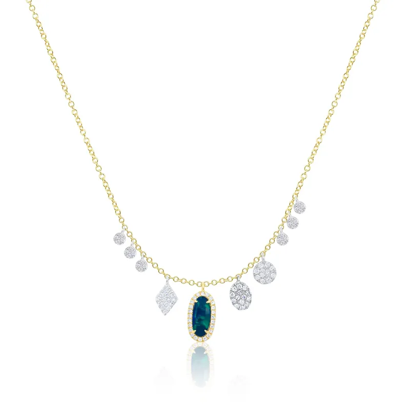 14kt Yellow Gold Diamond and Blue Opal Necklace sold by Meira T
