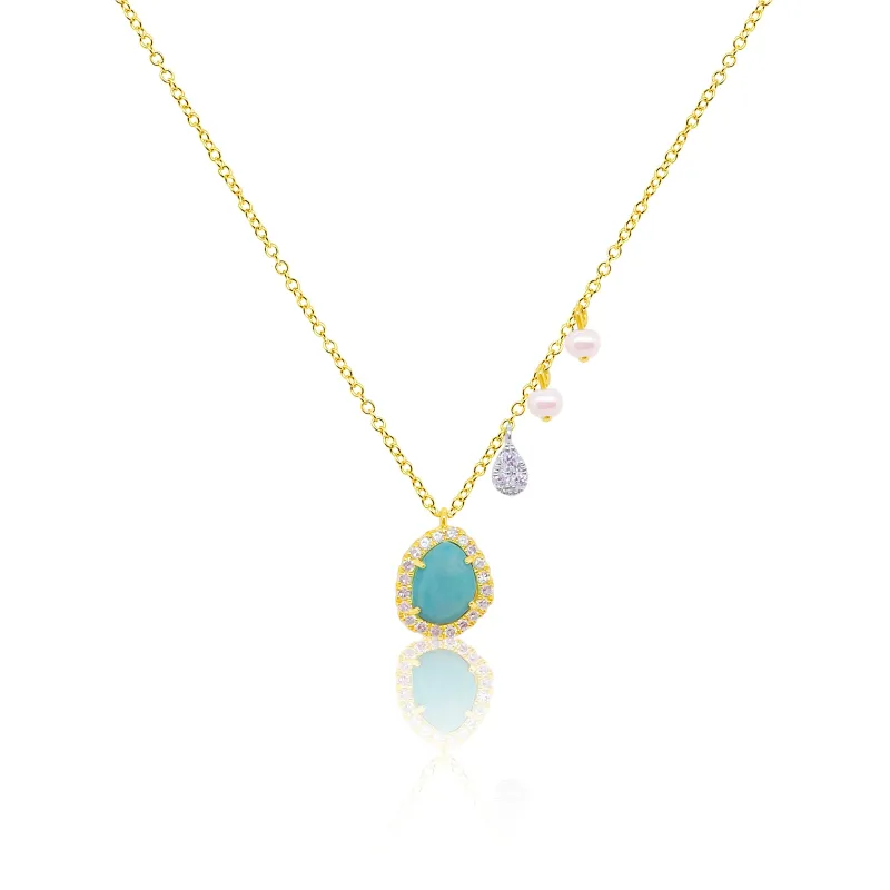 Yellow Gold Turquoise e and Diamond Necklace sold by Meira T