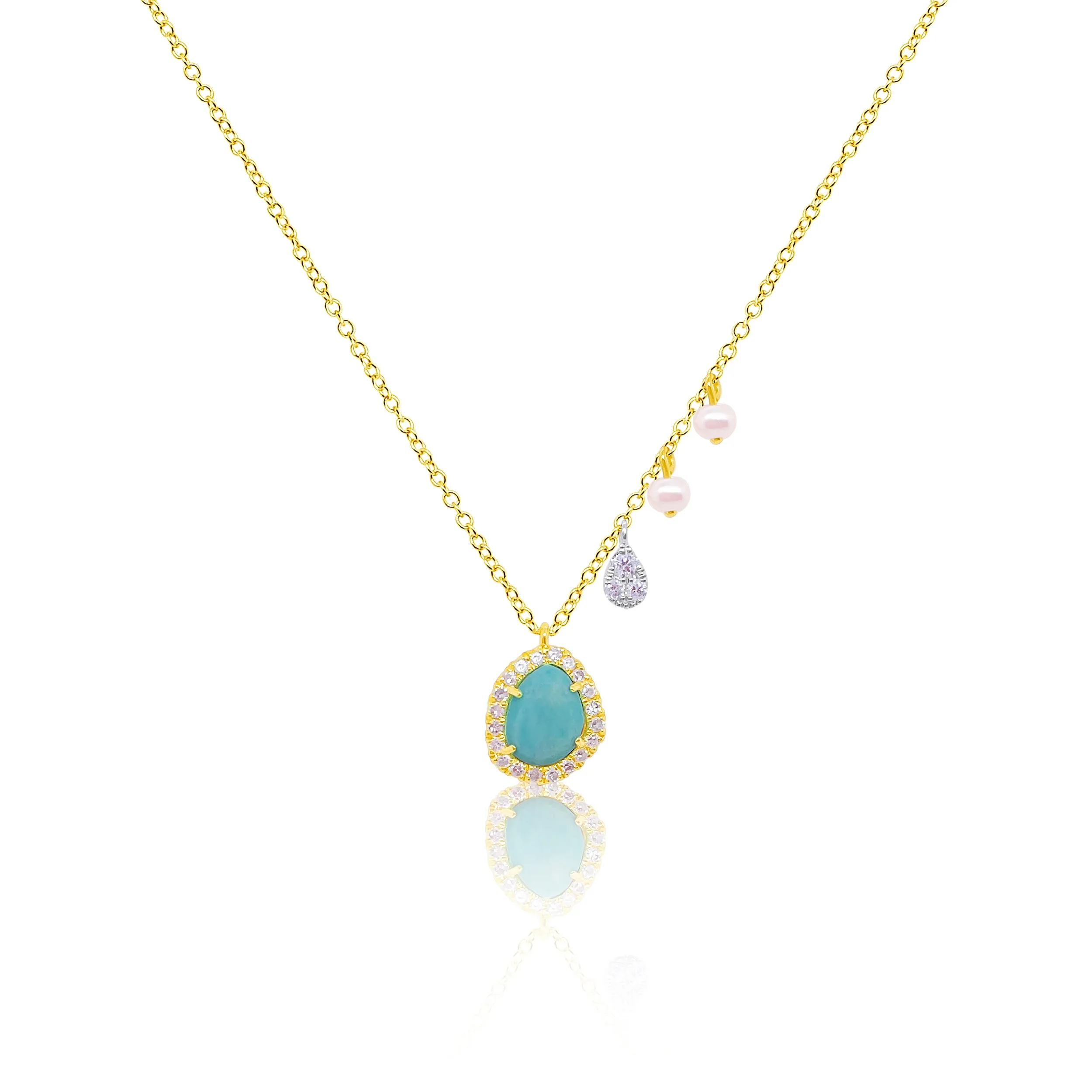 Yellow Gold Turquoise e and Diamond Necklace sold by Meira T