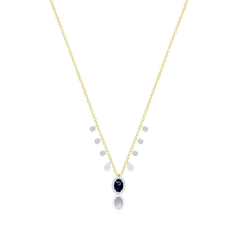 14kt Yellow Gold Diamond and Blue Sapphire Oval Necklace sold by Meira T