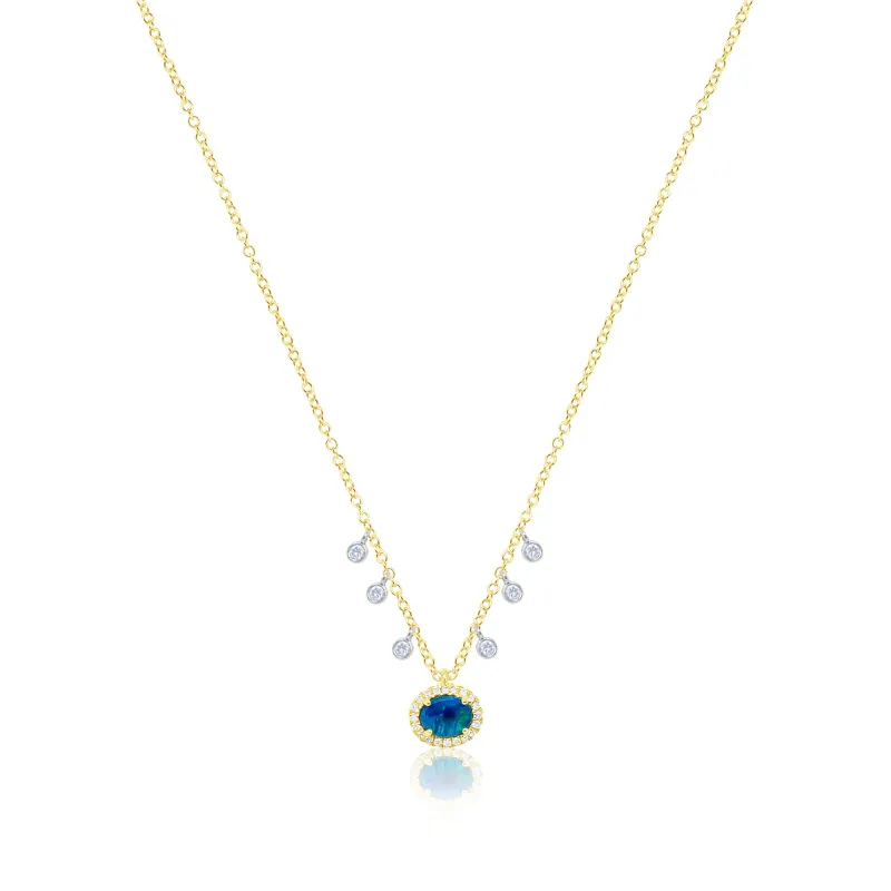 14kt Yellow Gold Diamond and Oval Opal Pendant Necklace sold by Meira T