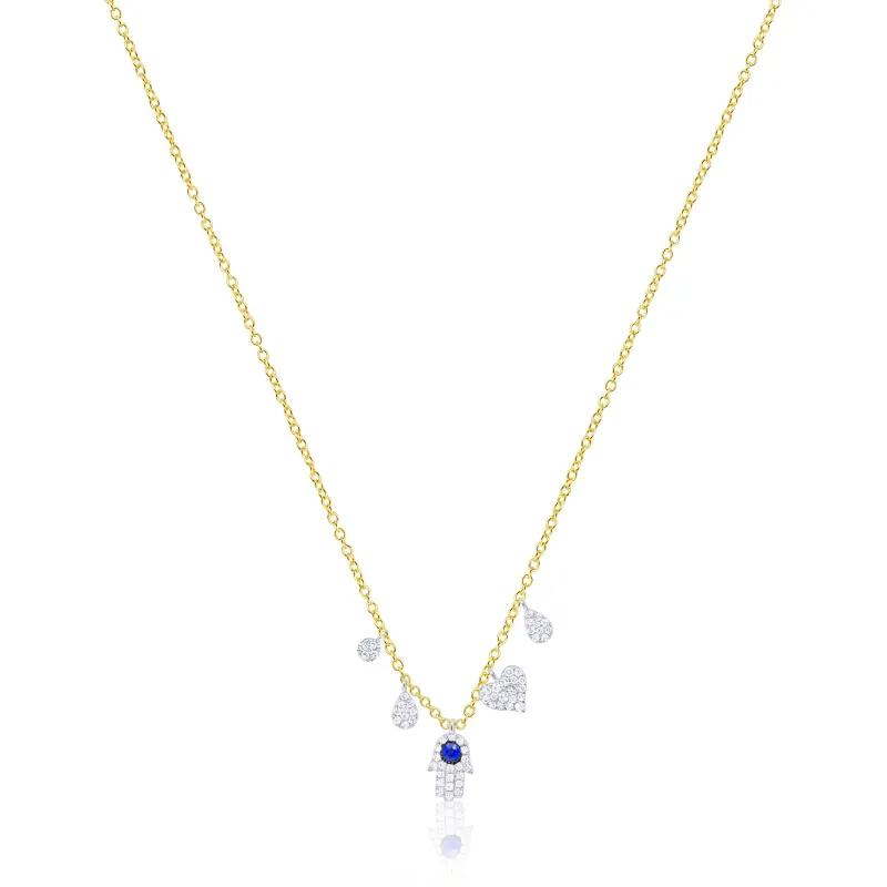 14kt Yellow gold Diamond and Sapphire Charms Necklace sold by Meira T