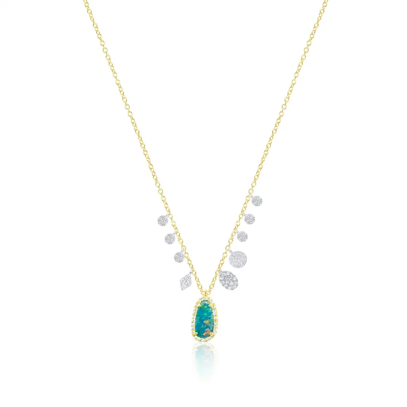 14kt Yellow Gold Diamond and Blue Opal Pendant Necklace sold by Meira T