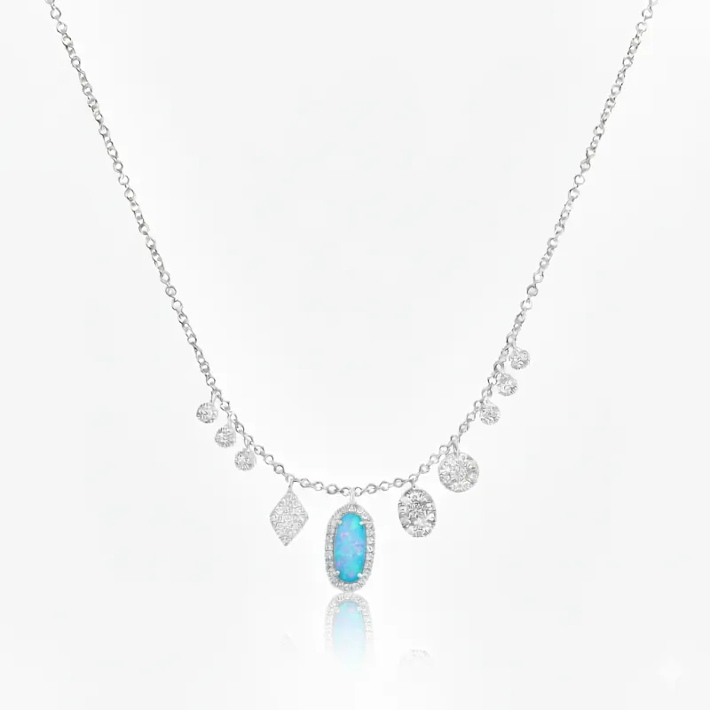 14kt White Gold Diamond and Blue Opal Necklace sold by Meira T