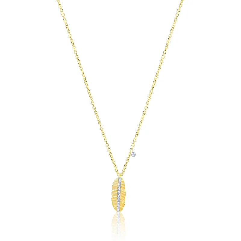 14kt Brushed Yellow Gold and Diamond Leaf Necklace made by Meira T