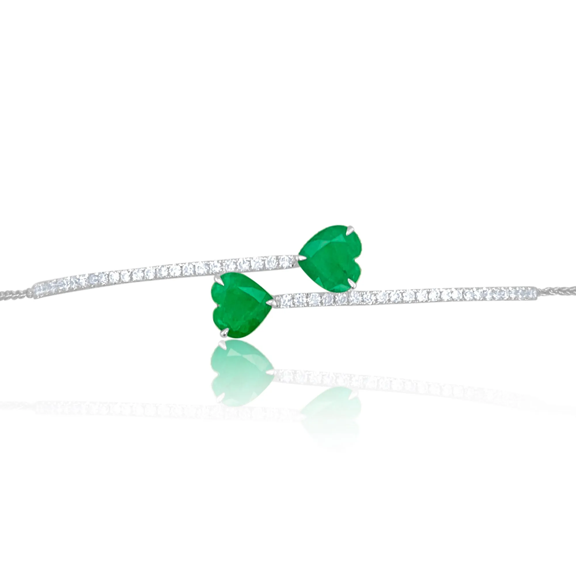14kt White Gold Diamond and Emerald Heart Bracelet sold by Meira T