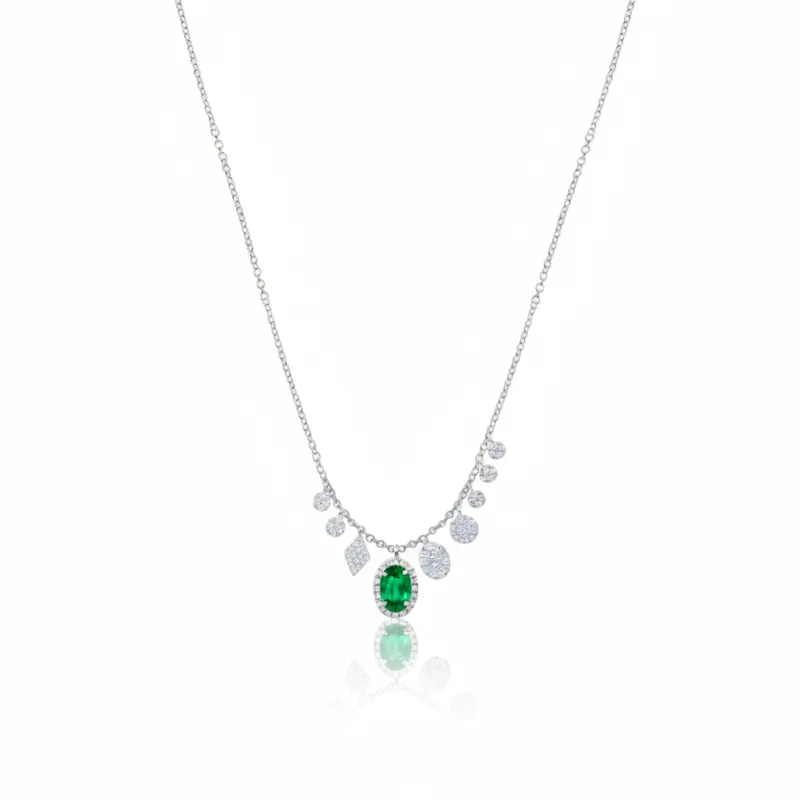 14kt White Gold Diamond and Emerald Necklace sold by Meira T
