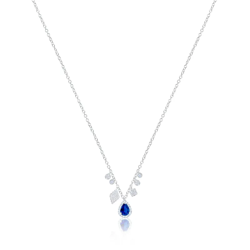 14kt White Gold Diamond and Blue Sapphire Necklace sold by Meira T