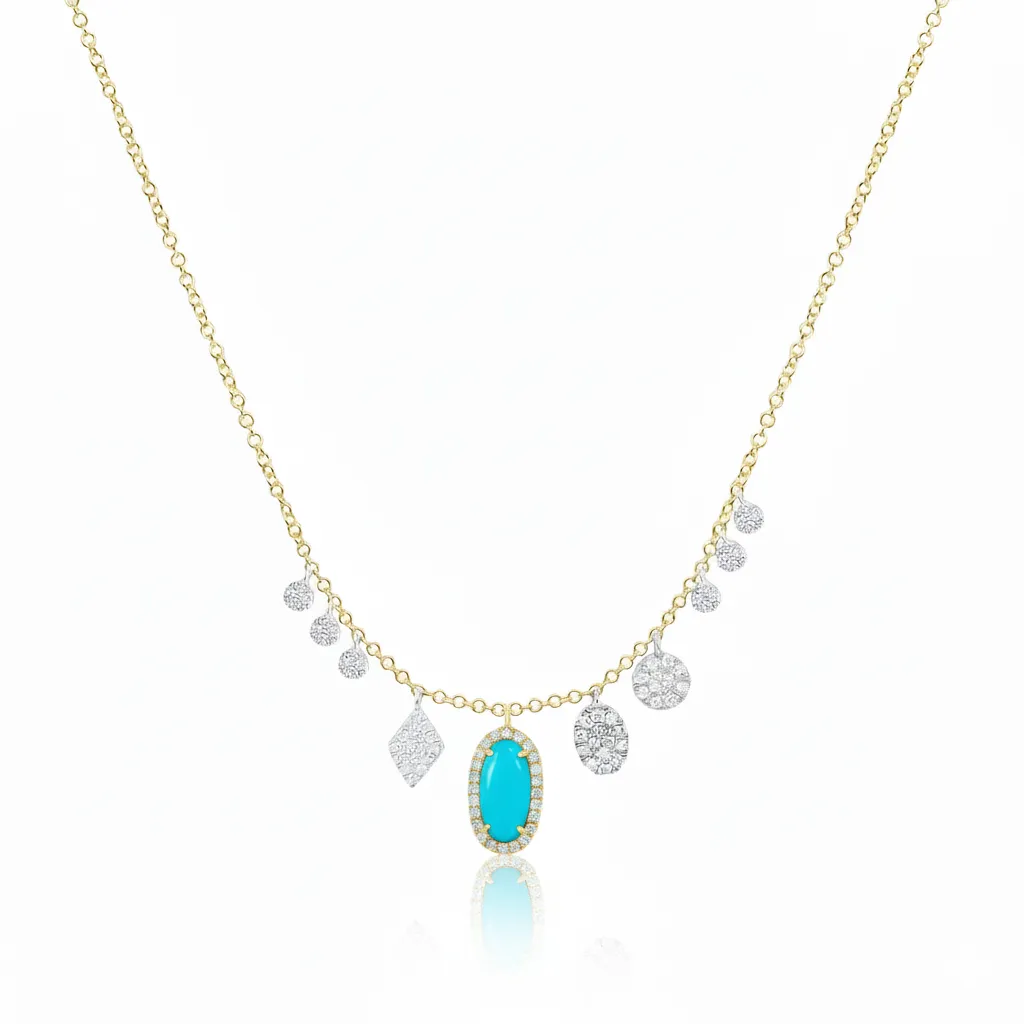 14kt Yellow Gold Diamond and Turquoise Necklace sold by Meira T