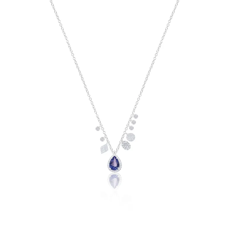 14kt White Gold Diamond and Blue Sapphire Teardrop Necklace sold by Meira T