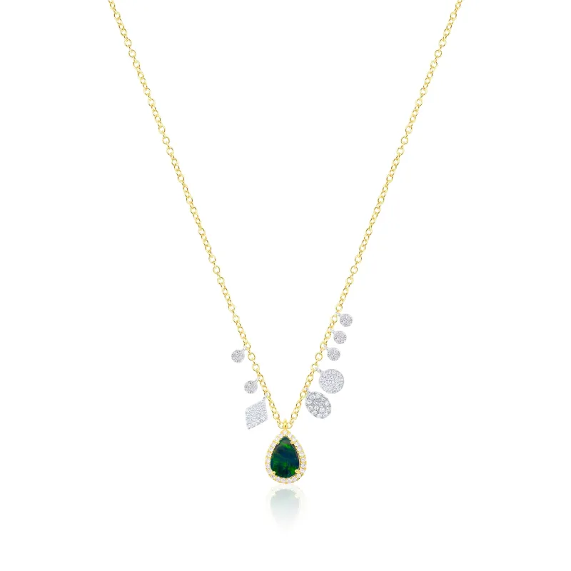 14kt Yellow Gold Diamond and Blue Opal Teardrop Necklace sold by Meira T