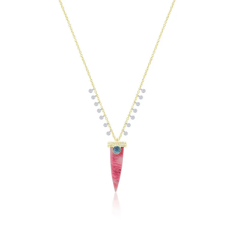 Yellow Gold Rhodonite and Blue Topaz Dagger Necklace sold by Meira T