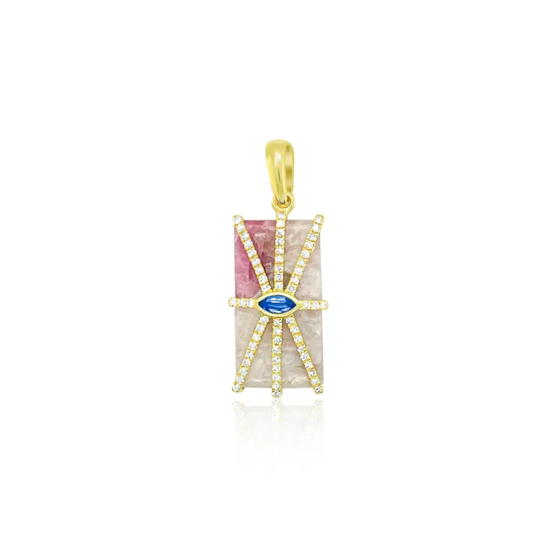 14kt Yellow Gold Tourmaline and Diamond with Blue Sapphire Charm sold by Meira T