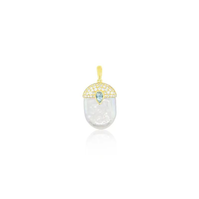 14kt Yellow Gold Diamond Blue Topaz and Pearl Charm sold by Meira T