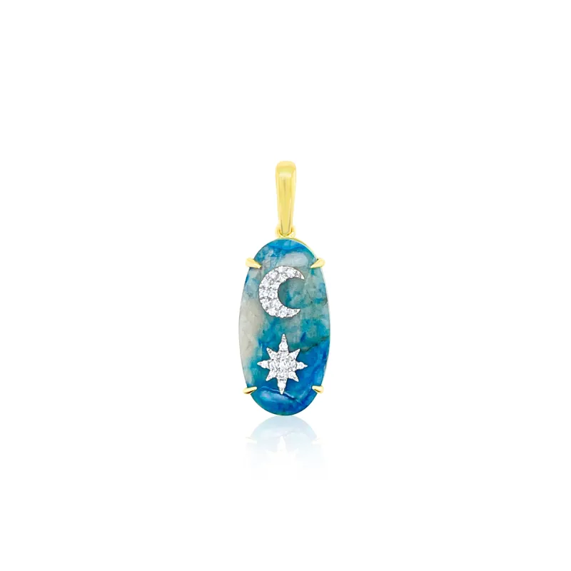 14kt Yellow Gold Azurite and Diamond Shapes Pendant made by Meira T