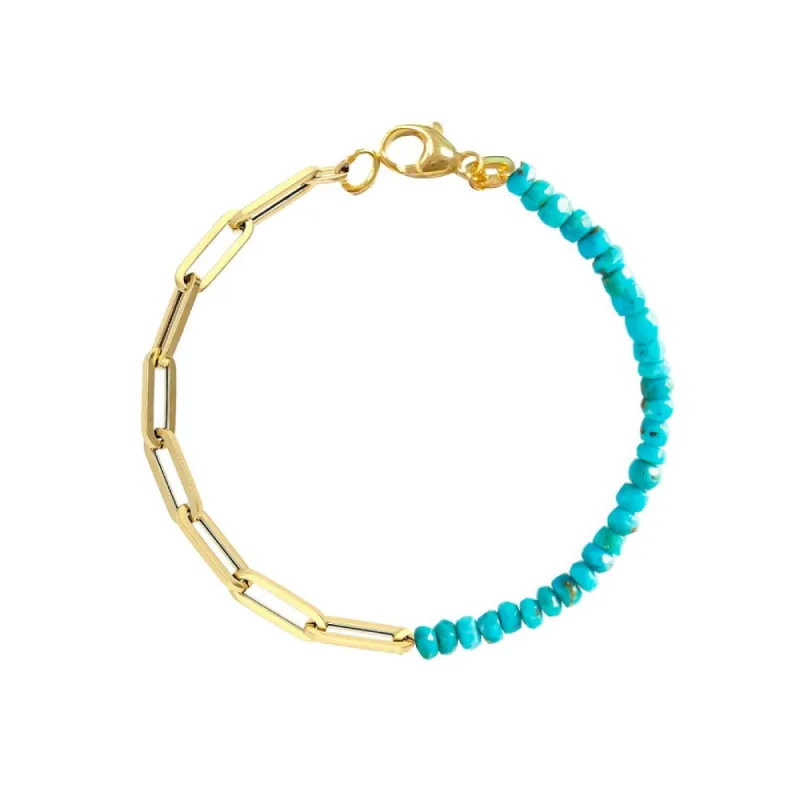 Half and Half Turquoise Bead and Gold Plated Paperclip Chain Bracelet- ALL NEW BOUTIQUE EXCLUSIVE sold by Meira T