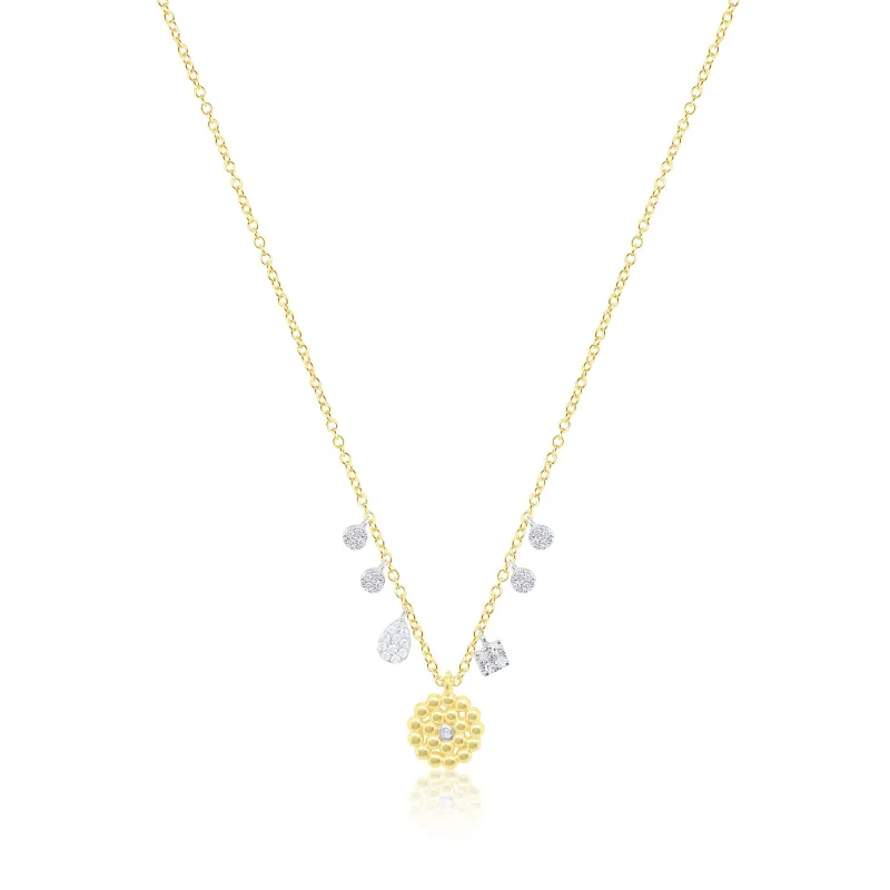 Meira T Beaded Flower Necklace Textured Gold with Diamond Accents 18" Adjustable to 16 and 17 sold by Meira T