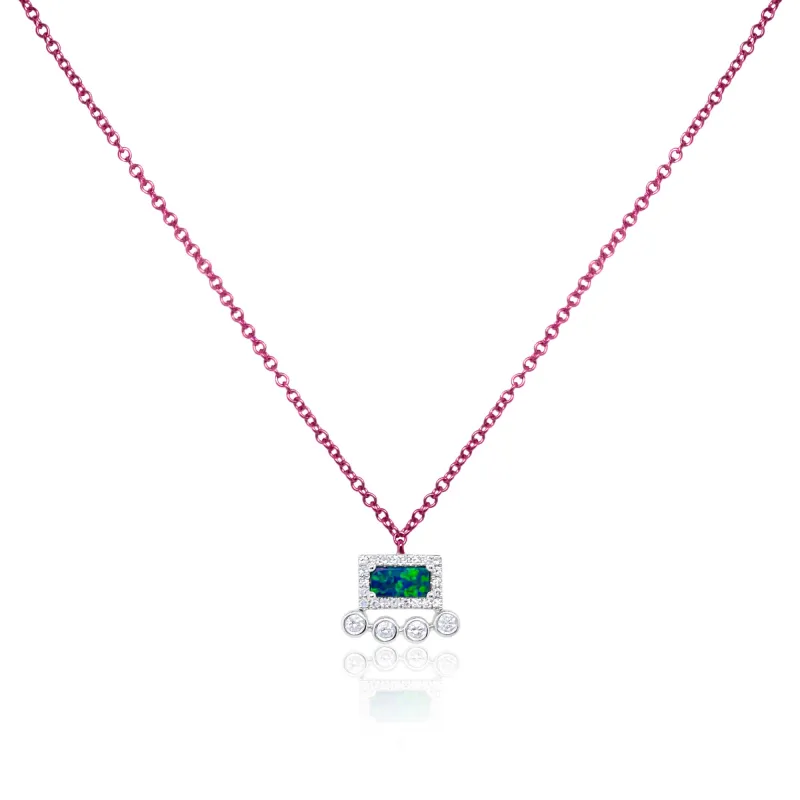 14kt Pink Rhodium Opal Necklace  With Diamonds sold by Meira T