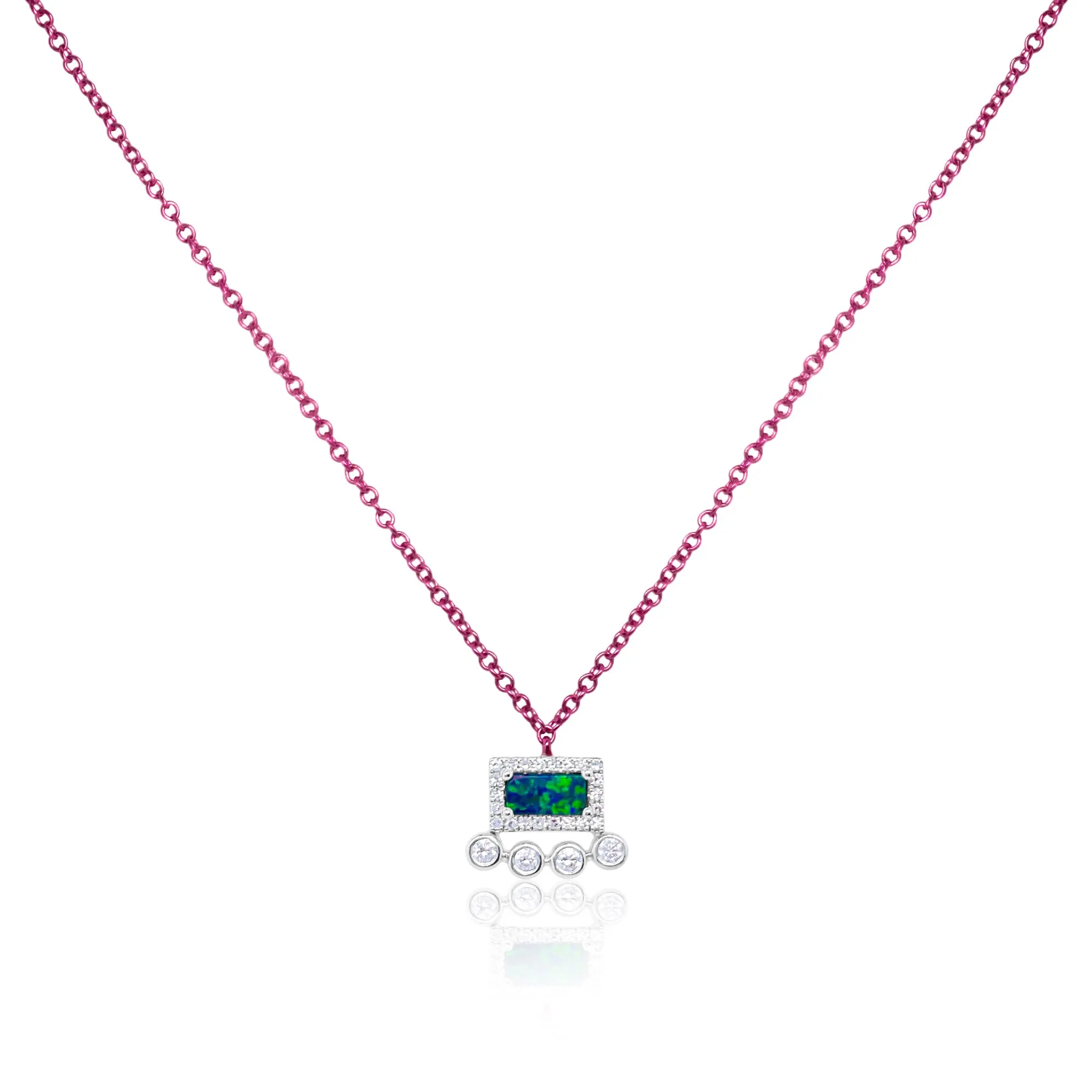 14kt Pink Rhodium Opal Necklace With Diamonds sold by Meira T