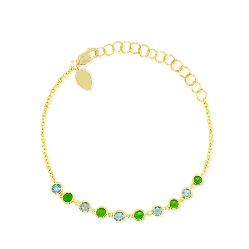 Yellow Gold Blue Topaz and Green Chrome Bracelet sold by Meira T