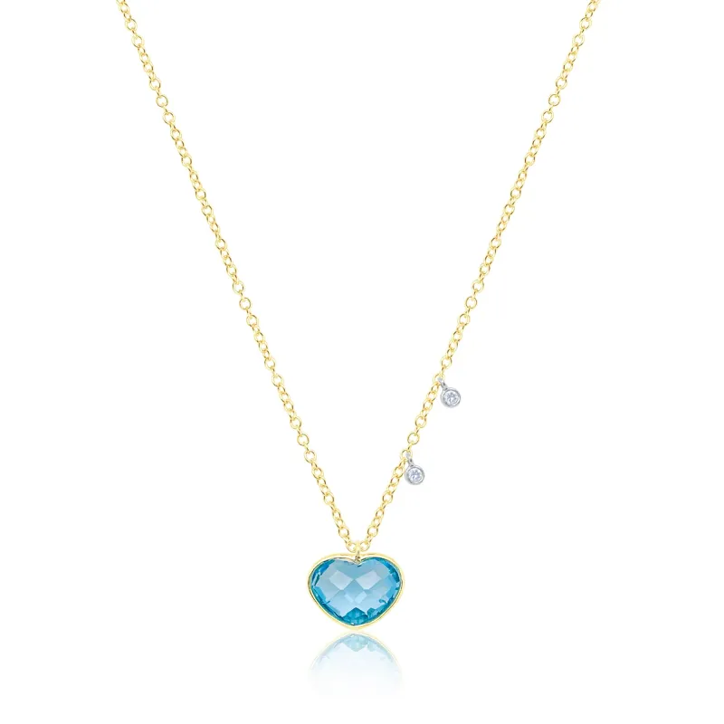 14kt Yellow Gold Diamond Blue Topaz Heart Necklace sold by Meira T