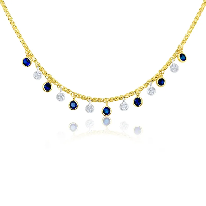 14kt Yellow Gold Blue Sapphire Diamond Chain Necklace sold by Meira T