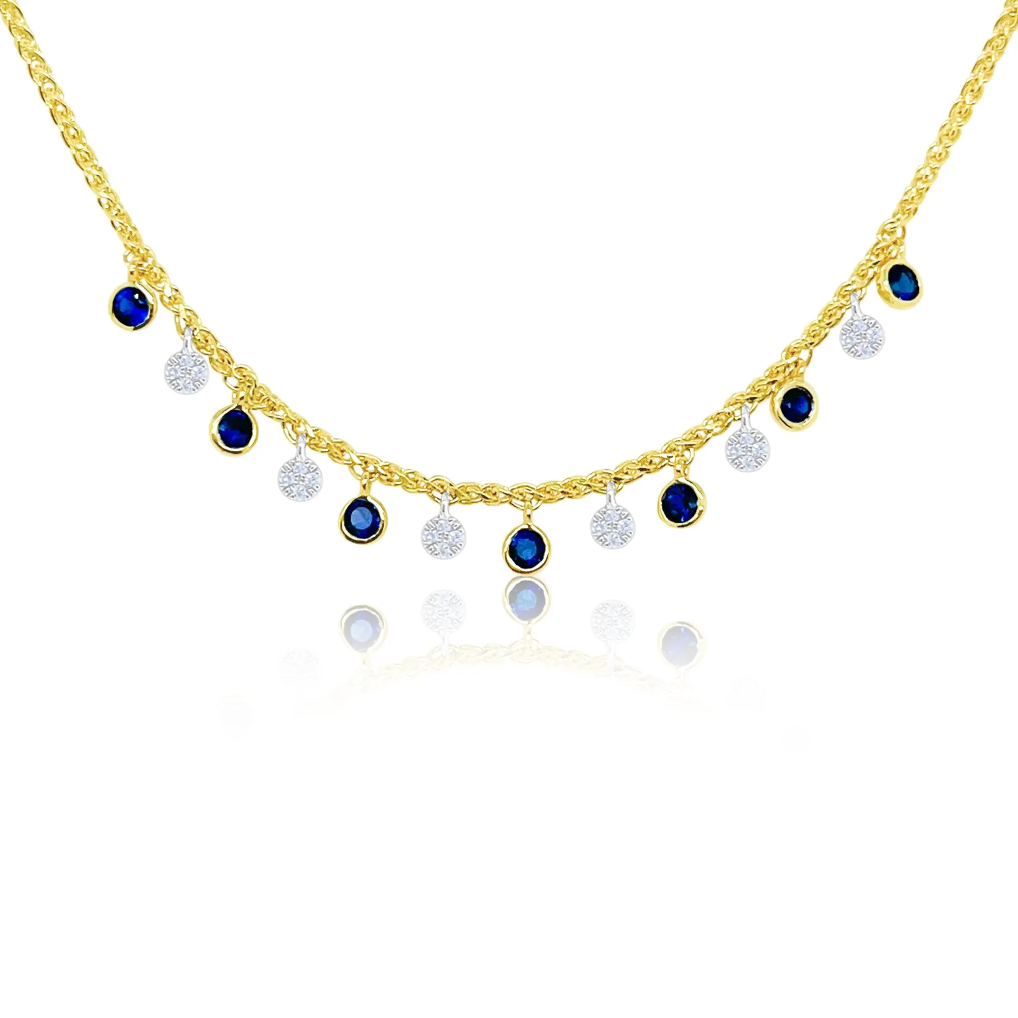 14kt Yellow Gold Blue Sapphire Diamond Chain Necklace sold by Meira T