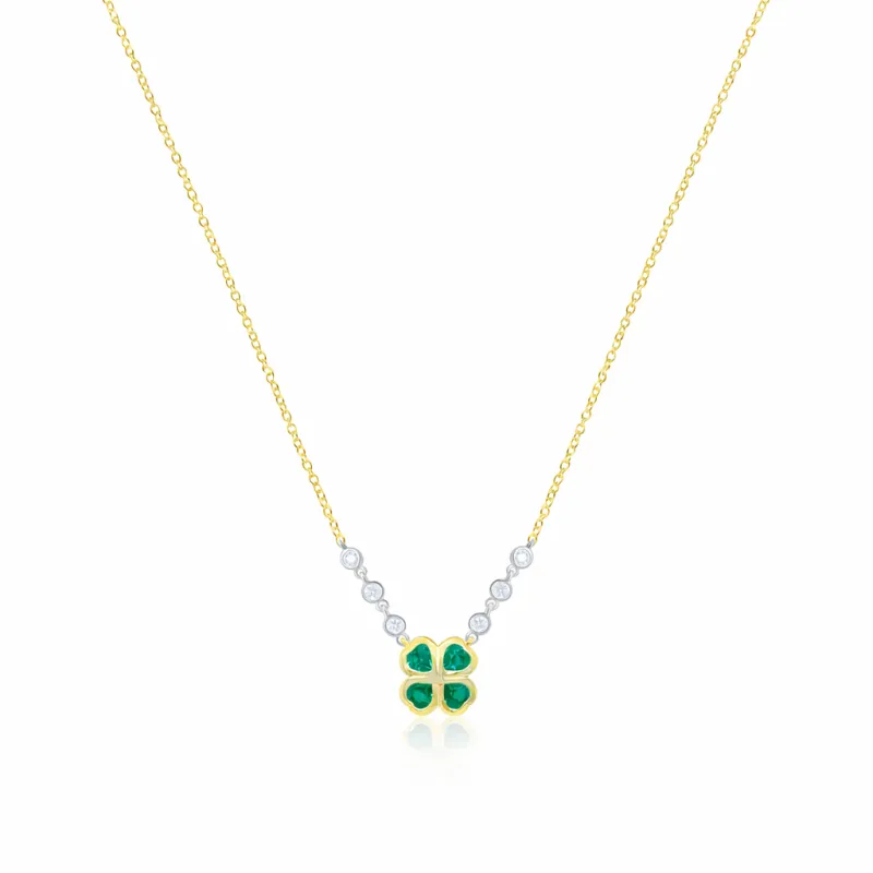 Yellow Gold Emerald Clover Necklace made by Meira T
