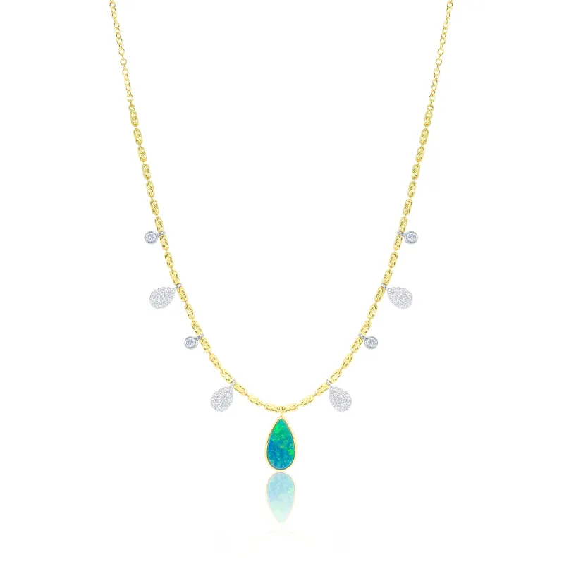 14kt Yellow Gold Opal and Diamond Barrel Chain Necklace sold by Meira T