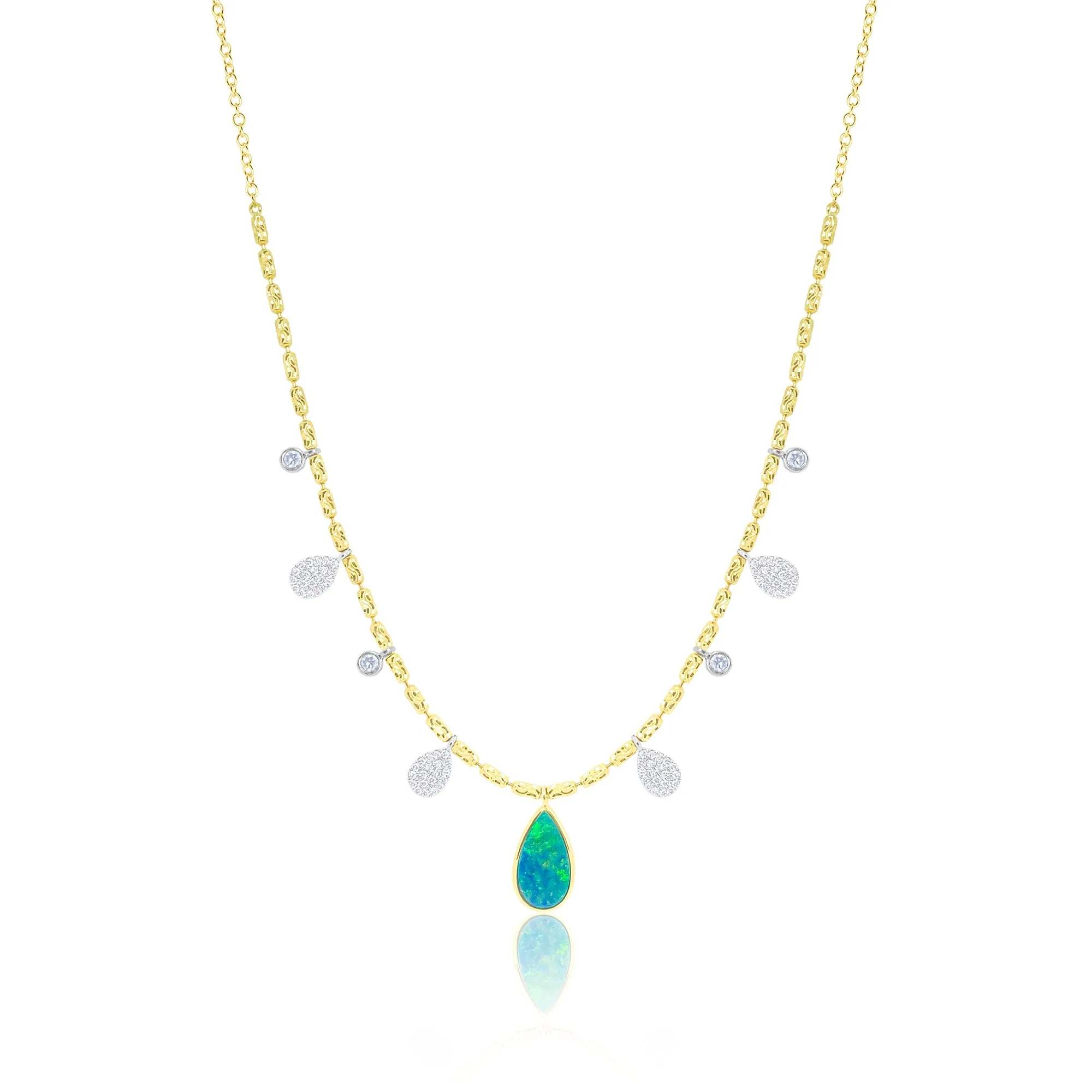 14kt Yellow Gold Opal and Diamond Barrel Chain Necklace sold by Meira T
