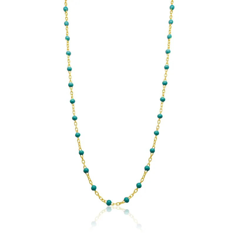 Dainty Turquoise Ball Chain Necklace 14kt Yellow Gold and Enamel sold by Meira T