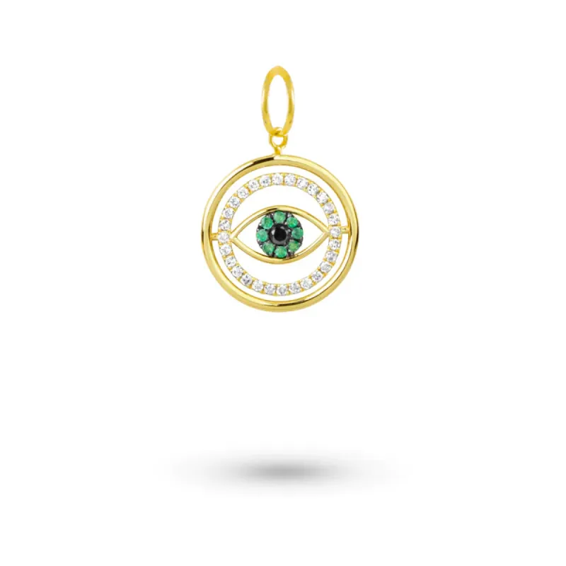 Yellow Gold Evil Eye Emerald Charm sold by Meira T