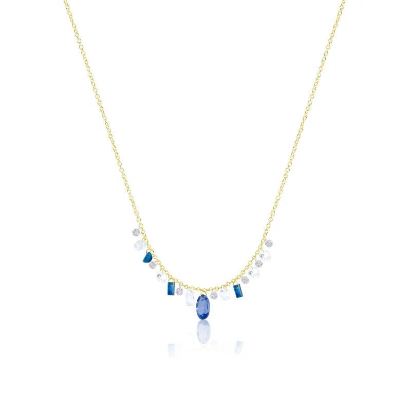 14kt Yellow Gold Diamond and Sapphire Drop Necklace sold by Meira T