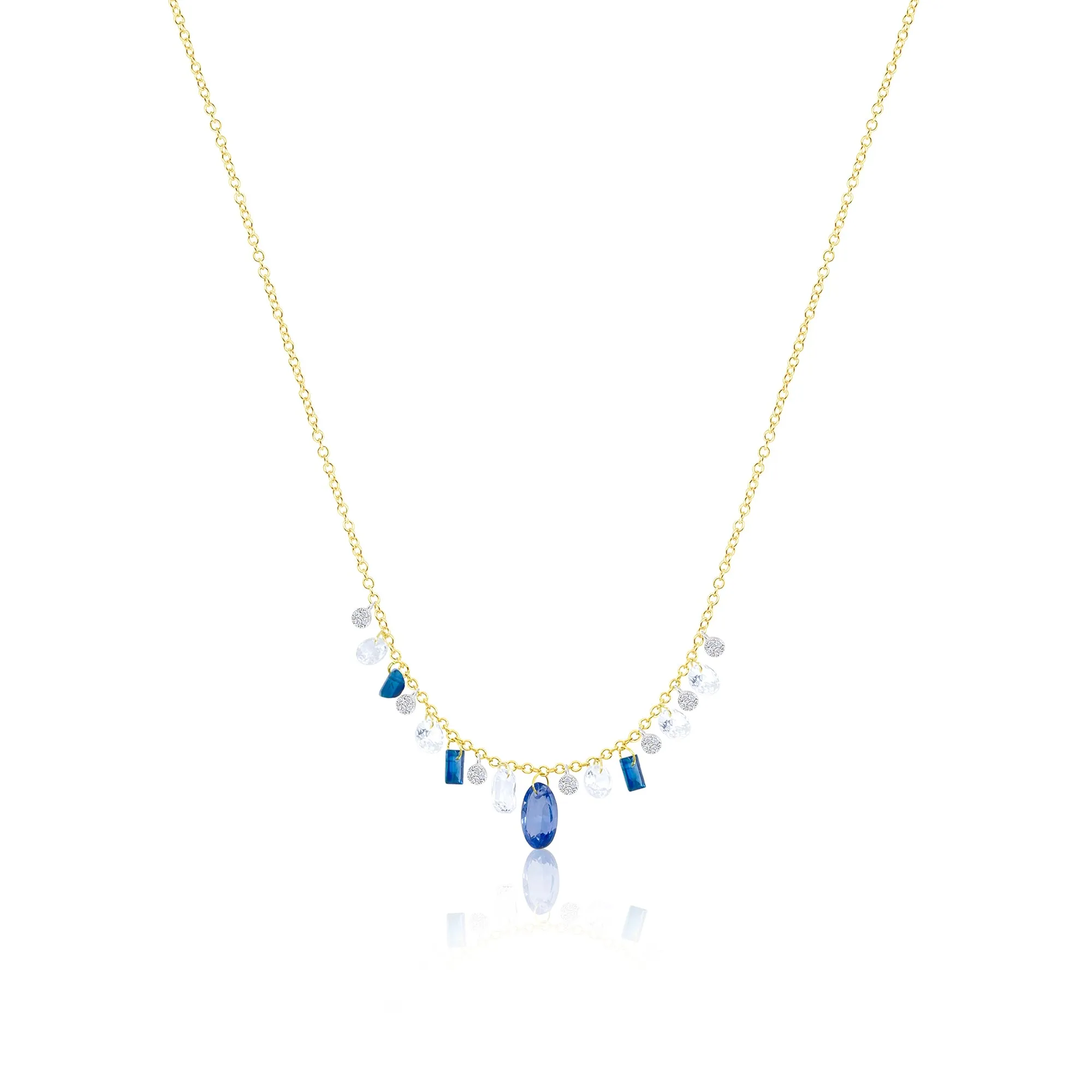 14kt Yellow Gold Diamond and Sapphire Drop Necklace sold by Meira T