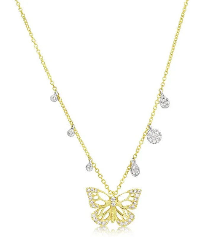 Yellow Gold Diamond Butterfly and Charm Necklace sold by Meira T