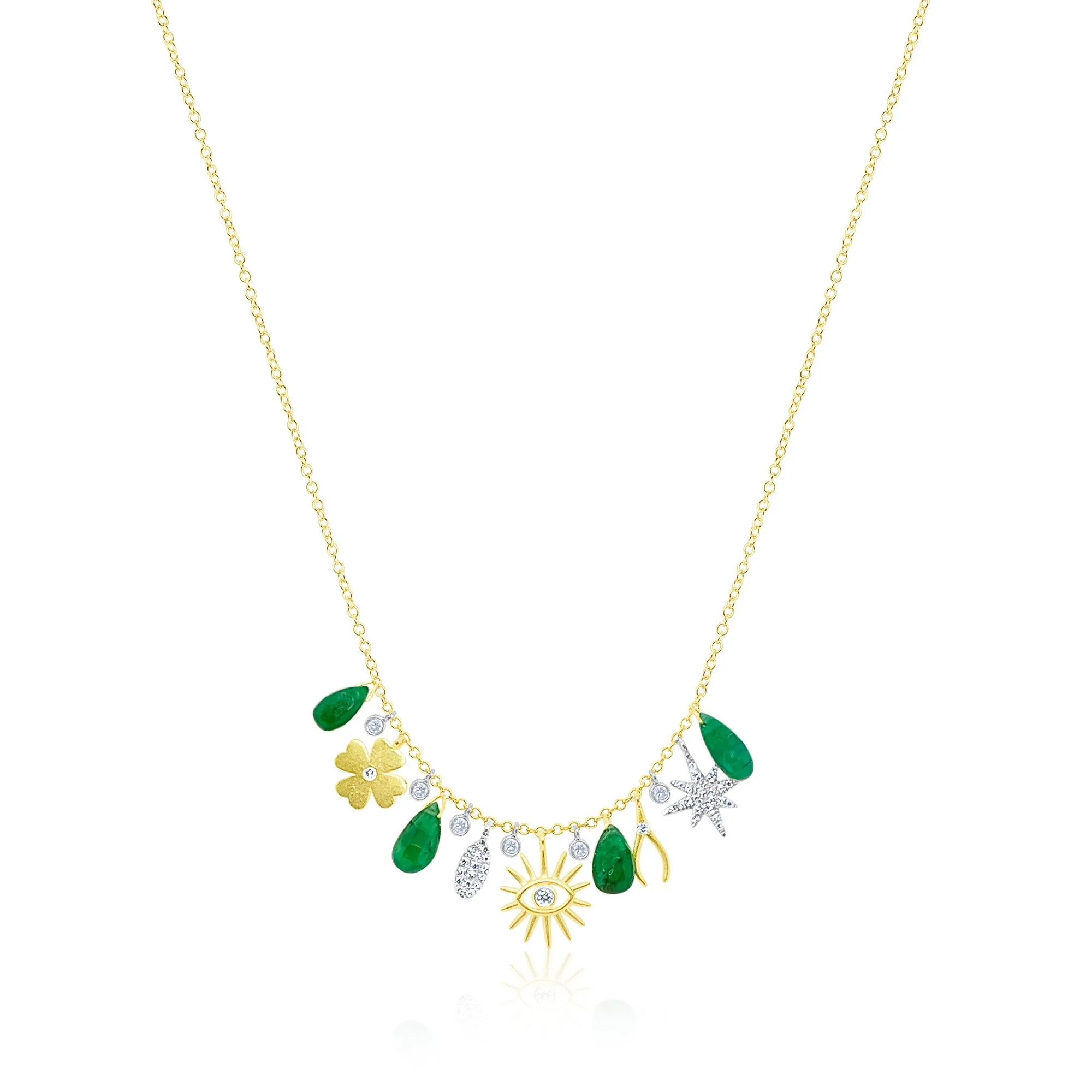 14kt Yellow Gold Emerald and Diamond Lucky Charms Necklace sold by Meira T