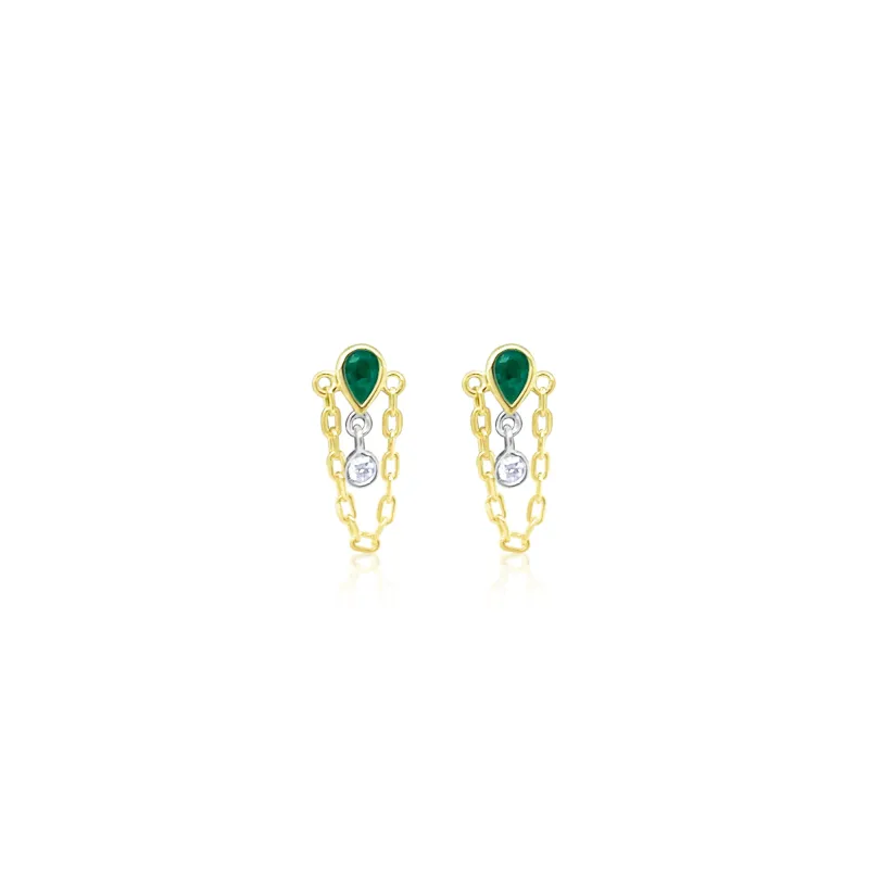 14kt Yellow Gold Emerald and Diamond Fringe Earrings sold by Meira T