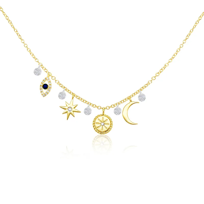 14kt Yellow Gold Evil Eye Good Luck Charm Necklace with Diamonds sold by Meira T