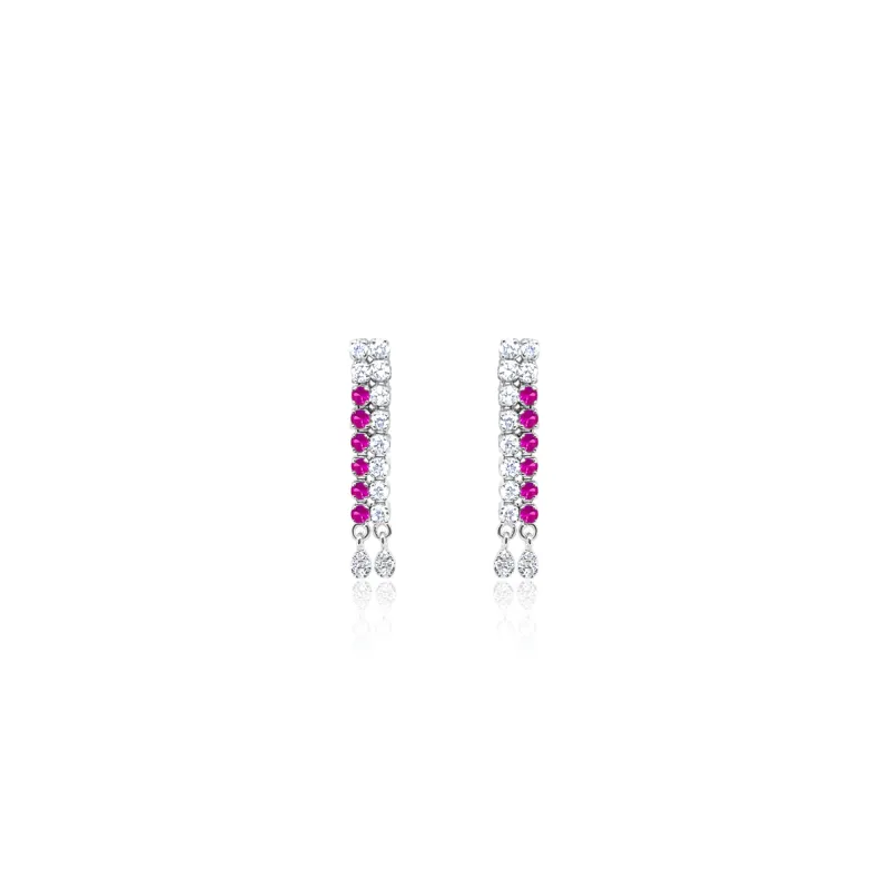 White Gold Diamond and Ruby Fringe Earrings sold by Meira T